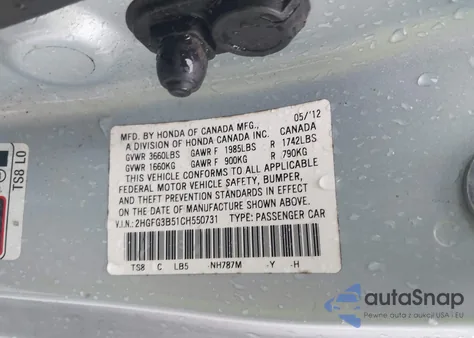 2012 Honda Civic Lx from USA, damaged, VIN 2HGFG3B51CH550731